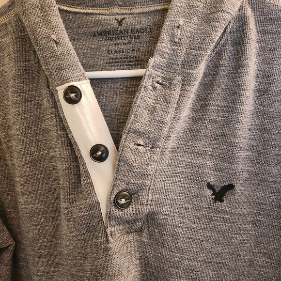 Unisex American Eagle Outfitters hooded Henley w/pouch grey 1/4 button xs - Picture 4 of 7